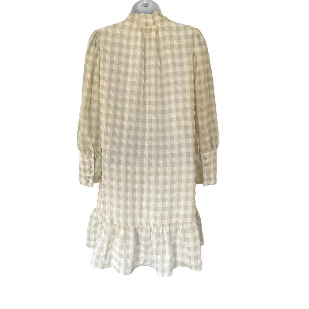 Walter Baker Beige Gingham Tie Neck Ruffle Mini Dress W71243 Womens Medium - Picture 8 of 8